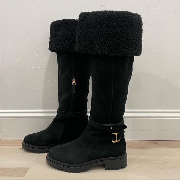Lauren Ralph Lauren Shoes - Lauren Ralph Lauren Women's 9 Cristine Tall Boot Black Zipper Suede Shearling